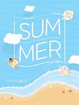 清新夏日沙滩海滩插画背景