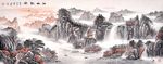 流水生财电视背景墙装饰画无框画