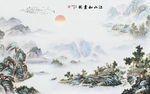大型新中式抽象山水背景壁画