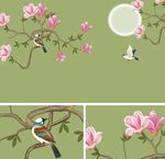 高清手绘工笔玉兰花鸟背景图