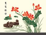 荷花 鸳鸯  硅藻泥图案