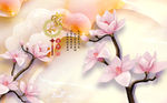 3d玉雕玉兰花电视背景墙