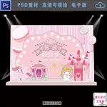 粉色小公主城堡宝宝宴背景设计
