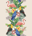 火烈鸟植物花鸟矢量无缝图案