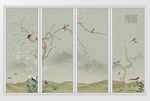 新中式水墨风山水画花鸟移门