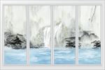 高清3D大理石纹山水花日出移门