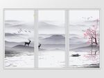 新中式山水麋鹿中国风桃花移门