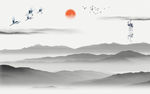 大型抽象水墨山水背景壁画