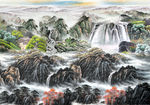 国画山水背景墙