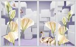 3D郁金香蝴蝶移门