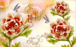 3d玉雕牡丹花电视背景墙