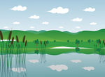 绿色森林湖泊矢量插画背景墙
