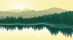 森林湖泊矢量插画背景墙