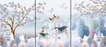 北欧森林麋鹿时尚装饰画三联画