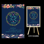 时尚深蓝碎花婚礼水牌