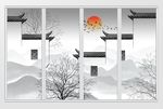 新中式徽派建筑马头墙移门