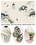 手绘清新荷花壁画背景