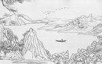新中式手绘高山流水线条背景壁画