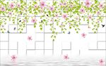 简约3d方块藤蔓桃花背景墙