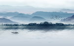 现代新中式水墨风格壁画山水风景