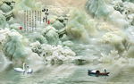 山水情翡翠玉石风景壁画背景墙