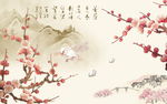 桃花枝壁画背景墙 中式现代温馨