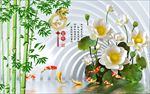 3d隧道竹子荷花电视背景墙