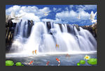流水生财3D立体瀑布背景墙壁纸