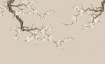 新中式花枝背景墙壁画 香槟色底