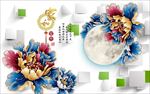 3d立体牡丹电视背景墙