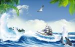 清新简约大海椰树海豚