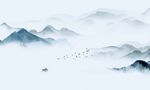 新中式水墨山水意境抽象壁画背景