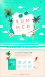 卡通绿色夏日海边派对页面模板
