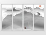 中式禅意烟雾水墨山水移门