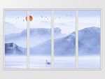 中国风水墨山水飞鸟移门