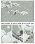 水墨白色玉兰花中式壁画背景