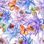 水彩花卉服装面料印花图案蝴蝶