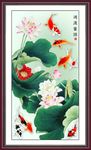 荷花九鱼图