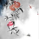 水墨中国话蟋蟀蜻蜓艺术设计墙面