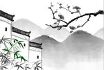 徽派水墨素雅梅花山水创意背景底