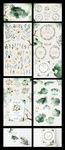 绿色水彩画植物花卉花环花簇笔触