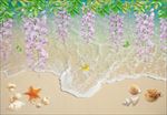 简约沙滩大海紫藤花电视背景墙