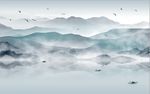 山水水墨水波烟气中式玄关背景底