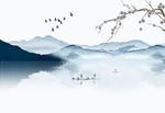 中式简约水墨花鸟意境山水背景