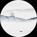 高清蓝色简约山水装饰画背景