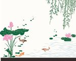 柳条 荷花鱼矢量 硅藻泥图案