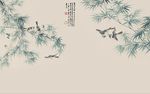 竹子飞鸟中式水墨国画玄关屏风背