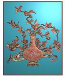 杏花柿子花瓶门板精雕图浮雕灰度