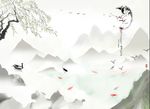 新中式水墨山水江南春柳水墨江南