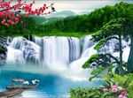 迎客松流水生财中堂画山水风景画